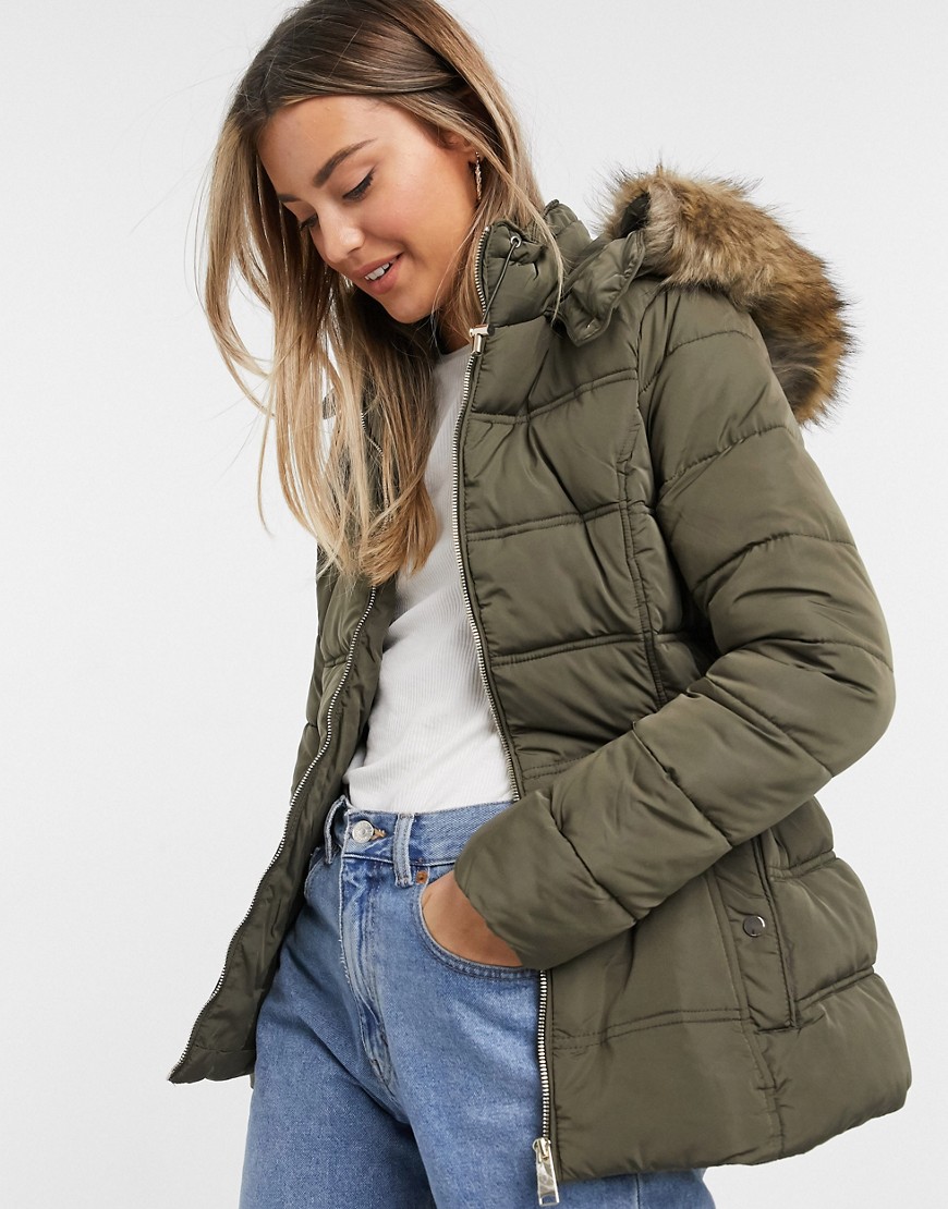 New Look fitted padded jacket in khaki-Neutral