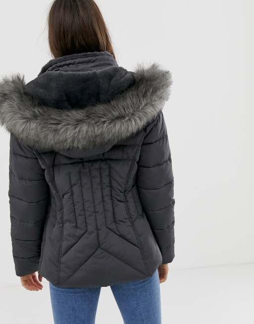 New look fitted puffer jacket sale in grey