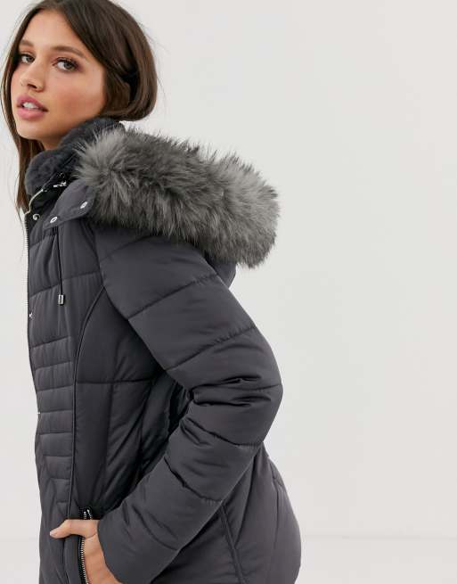 New look fitted puffer jacket sales in grey