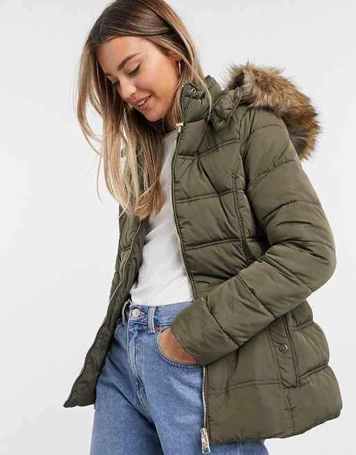 New Look fitted puffer jacket in khaki | ASOS