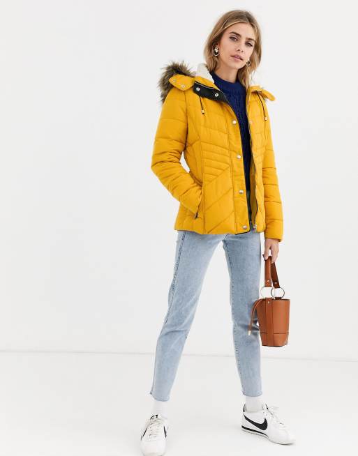 New Look fitted puffer jacket in yellow ASOS