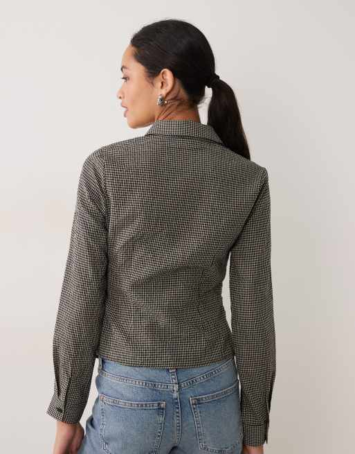 New Look fitted shirt in black gingham check, 3 of 4