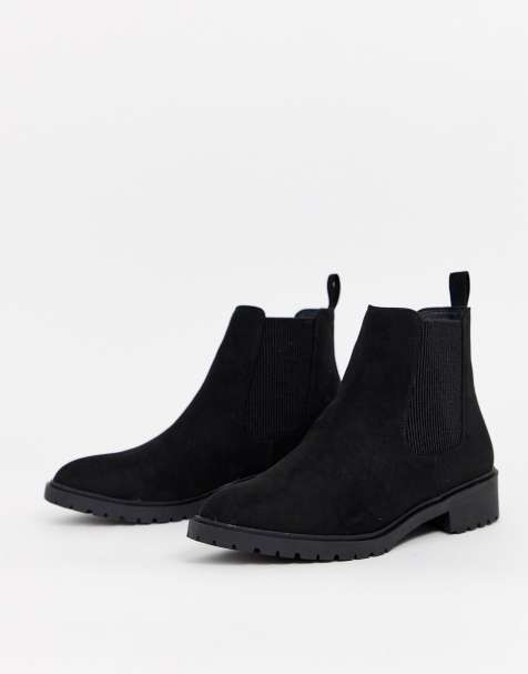 New Look – Flache Chelsea-Stiefel aus schwarzem Wildlederimitat