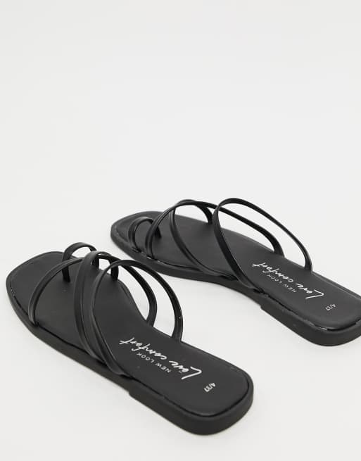 New Look – Flache Sandalen mit Riemchendesign und Zehenschlaufe in Schwarz, 2 von 4