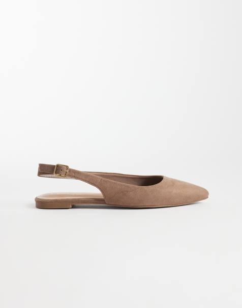 New Look – Flache Schuhe aus Wildlederimitat in Hellbraun mit Fersenriemen - view 1