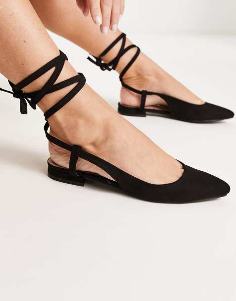 New Look – Flache Schuhe in Schwarz mit Knöchelschnürung - view 1