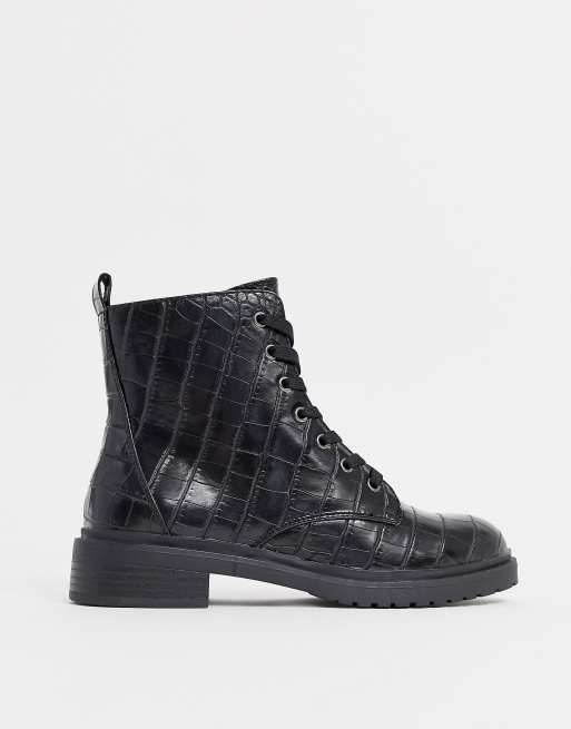 New Look – Flache schwarze Hikerstiefel zum Schnüren, weite Passform, 2 von 4