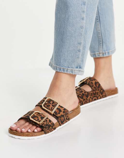 New Look - Flade sandaler med dobbelt spænde i leopardprint