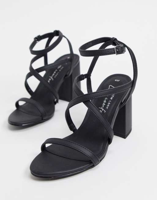 New Look flare heeled strappy sandals in black | ASOS