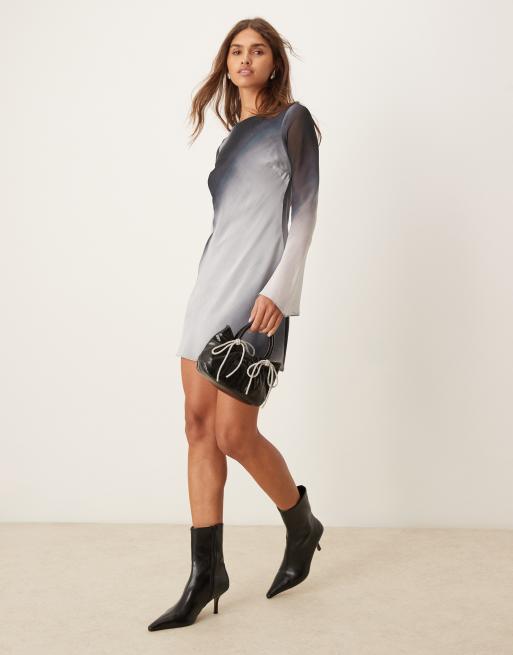 New Look flare sleeve ombre chiffon mini dress in grey ASOS