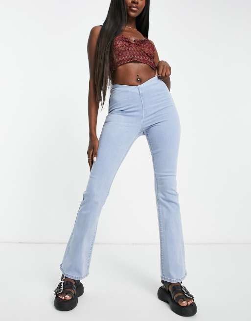 New Look flared jeans with zip fastening in light blue wash