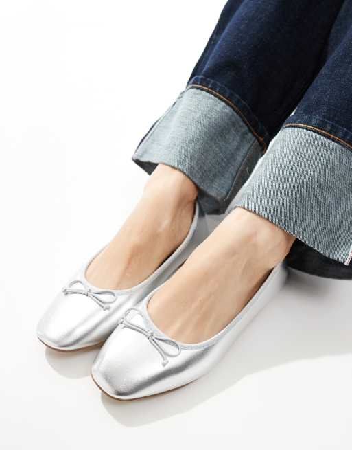 Silver ballerina shoes womens on sale