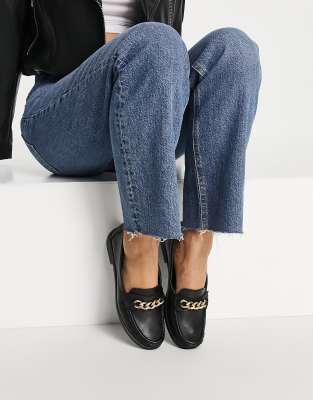 New Look flat chain trim loafer in black