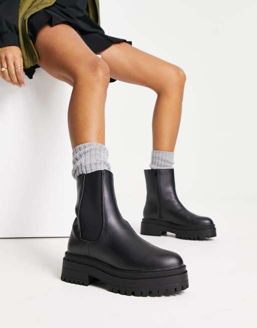 New look chunky flat boots hot sale in black