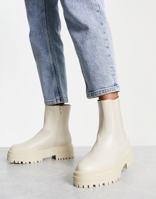 New Look flat chunky chelsea boot with cleated sole in cream