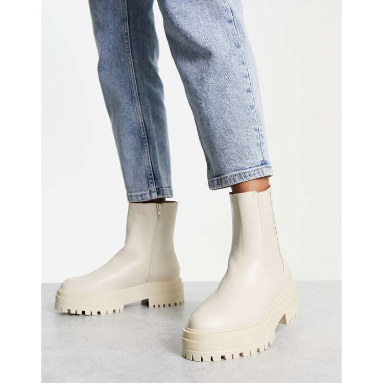 Cleated Sole Chunky Chelsea Boots Cream BeauToday Ankle Boots