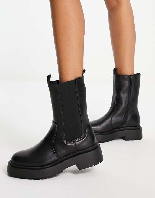 New Look flat chunky high ankle chelsea boot in black ASOS