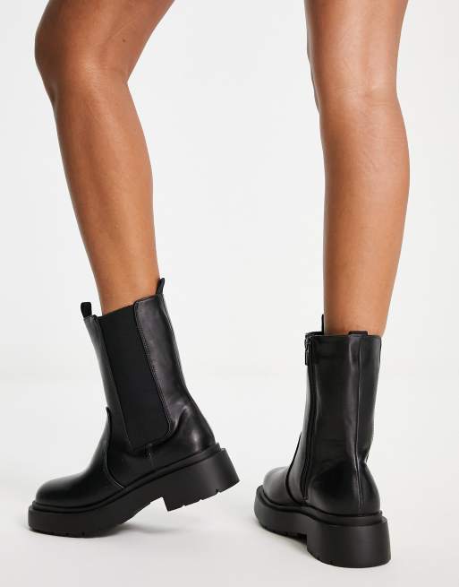 Black chunky ankle cheap boots flat