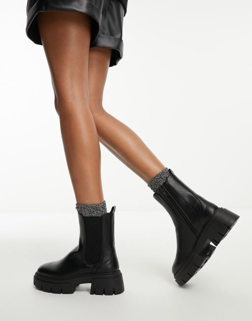 Ladies black chunky store boots