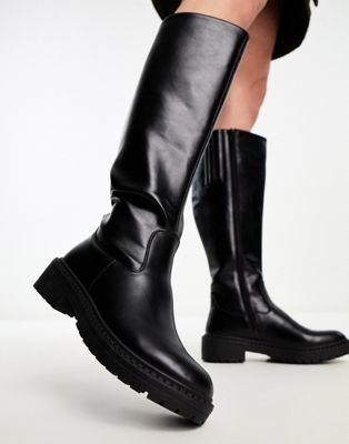 New Look flat chunky knee high boots in black