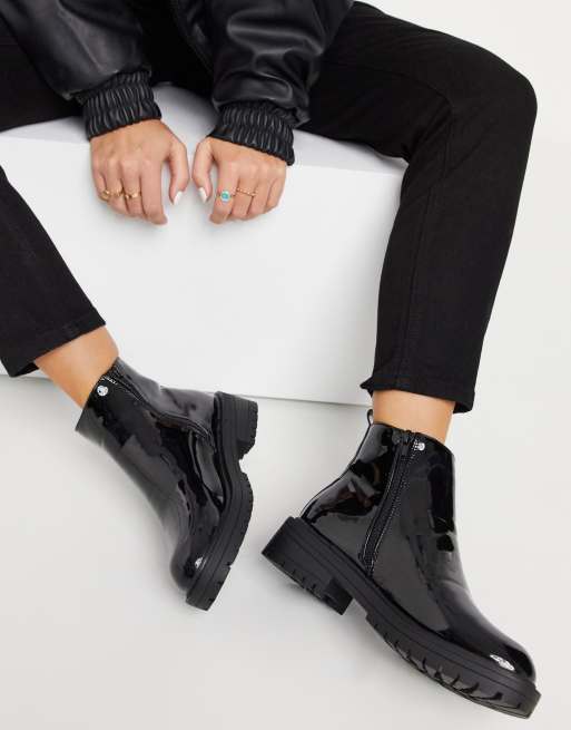 New Look flat chunky patent chelsea boot in black