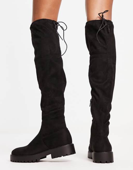 Grey flat knee high on sale boots