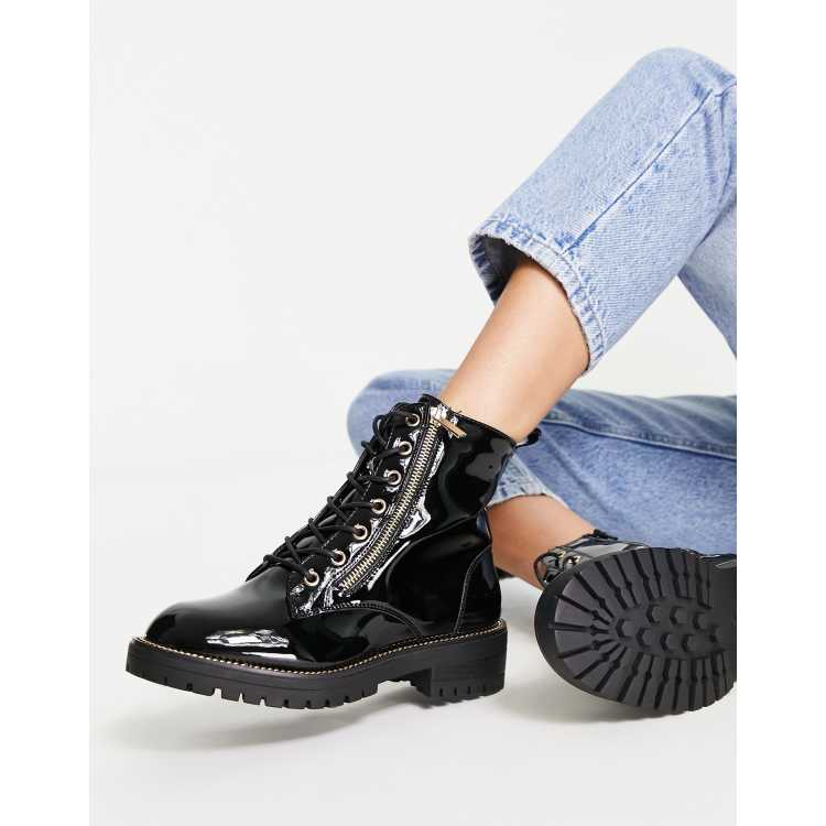 Black patent ankle store boots lace up