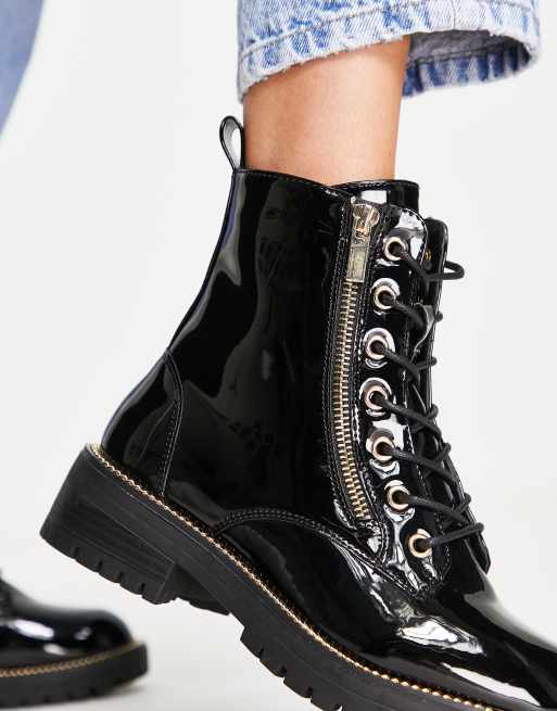 Black patent leather lace up best sale ankle boots