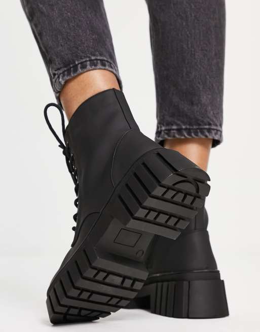 Black lace up cleated ankle boot sale