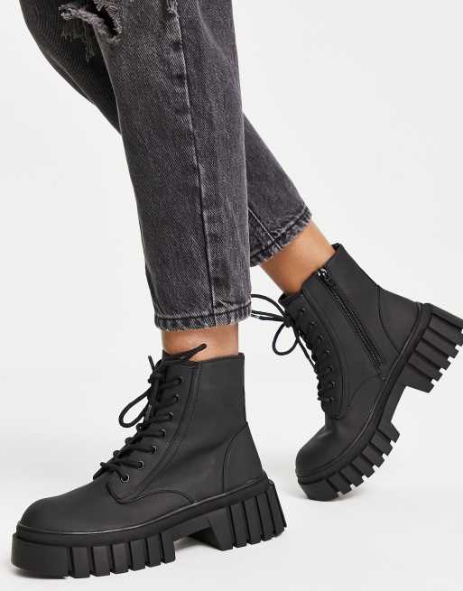 Black lace up cleated ankle boot sale