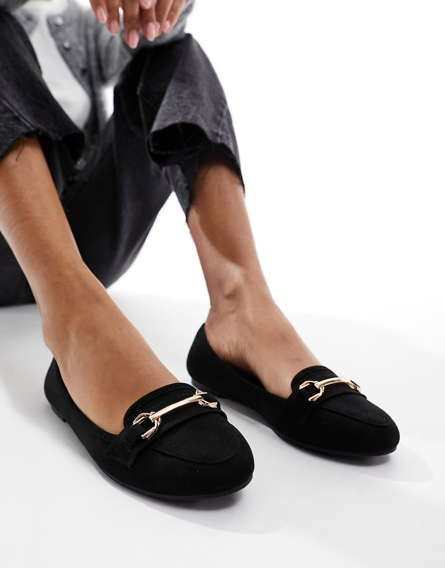 New Look flat loafers with gold bar in black