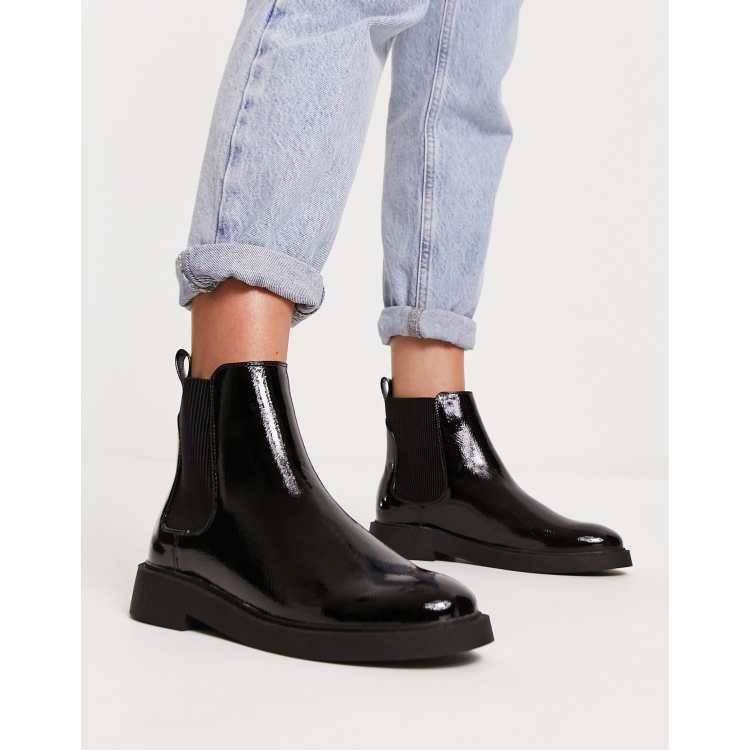 New Look flat patent chelsea boot in black ASOS