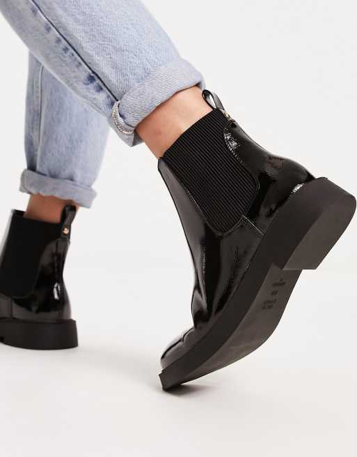New Look flat patent chelsea boots in black ASOS