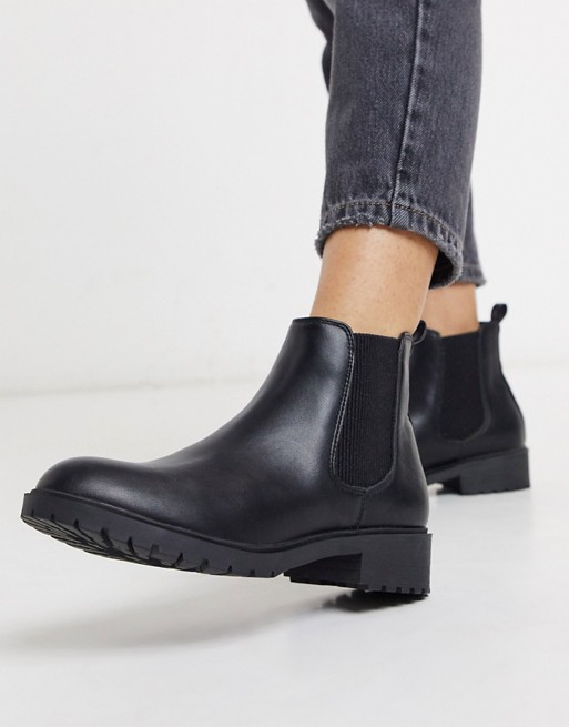 New Look flat pu chelsea boots in black