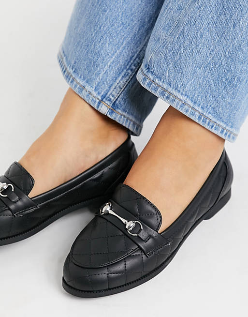 New Look flat quilted loafer in black | ASOS