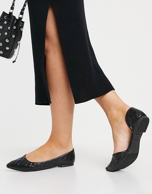 New Look flat quilted point shoe in black