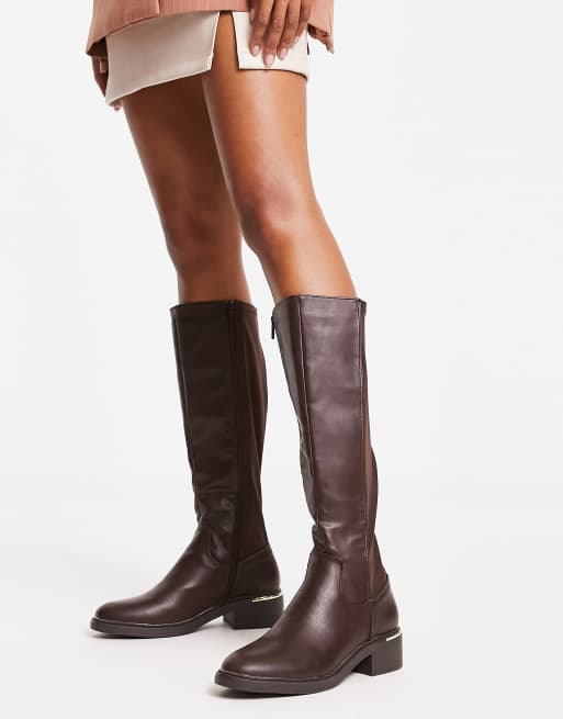 New Look flat riding boot in mid brown