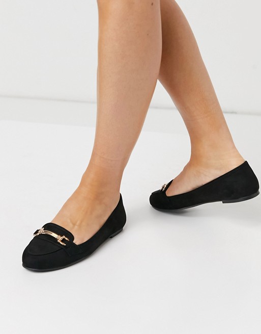 New Look flat suedette loafer in black