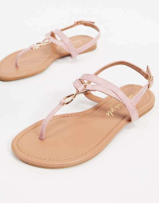 New Look flat toepost sandals in light pink ASOS