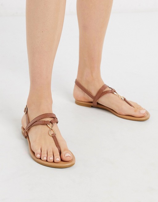 New Look flat toepost sandals in tan lizard