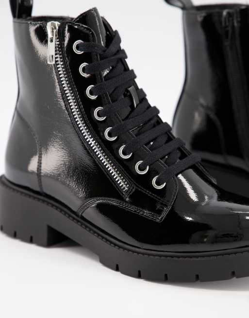 Zip front hot sale patent boots