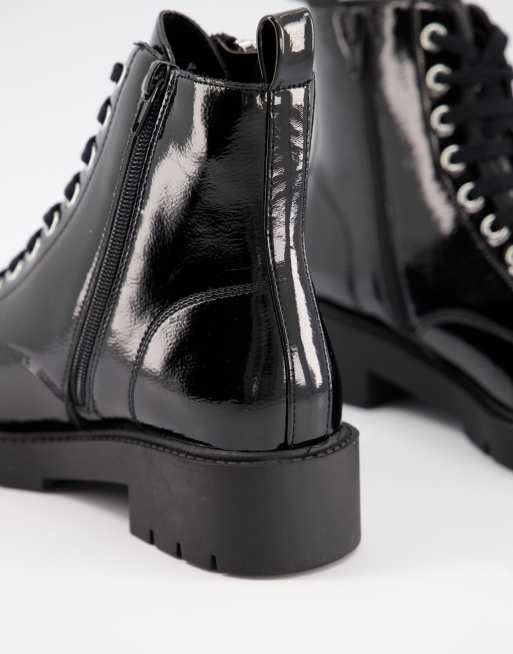 Black patent ankle hot sale boots lace up