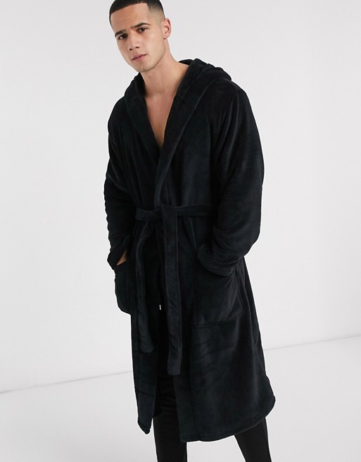 New Look fleece dressing gown in black