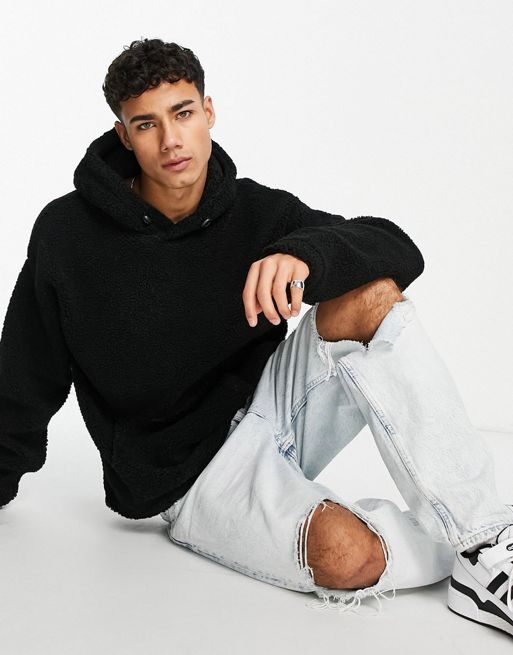 New Look fleece hoodie in black | ASOS