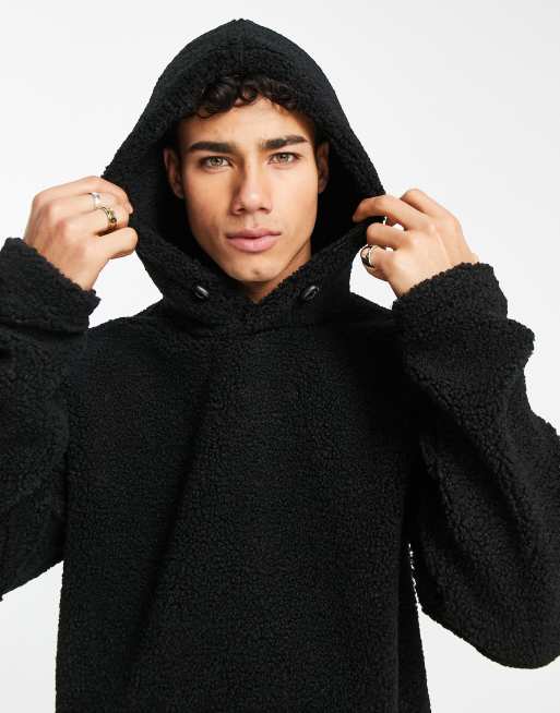 New Look fleece hoodie in black