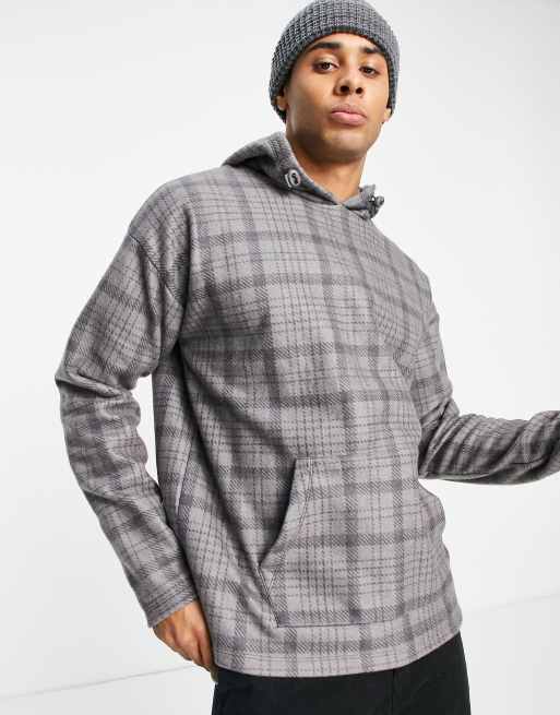 New Look fleece hoodie with check print In gray ASOS