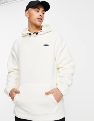 New Look New Look fleece hoodie with embroidery in off white