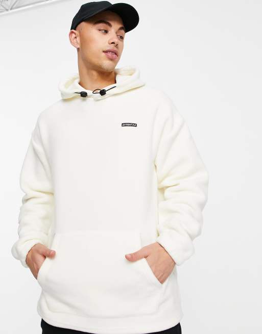 New Look fleece hoodie with embroidery in off white ASOS