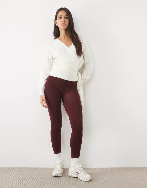 New Look fleece lined leggings in burgundy - view 1