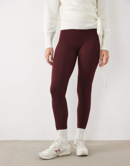 New Look fleece lined leggings in burgundy, 2 of 5